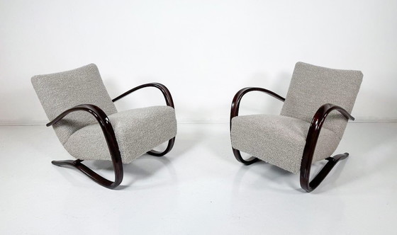 Image 1 of Paire de fauteuils en bois courbé par Jindrich Halabala H269, République Tchèque, 1940S - Nouvelle tapisserie