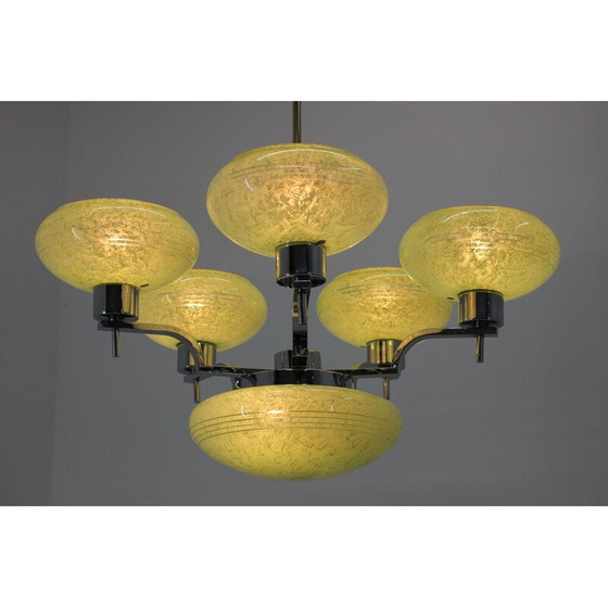 Image 1 of Lustre vintage en acier chromé et verre, Tchécoslovaquie 1930