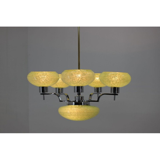 Image 1 of Lustre vintage en acier chromé et verre, Tchécoslovaquie 1930