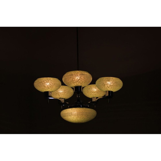 Image 1 of Lustre vintage en acier chromé et verre, Tchécoslovaquie 1930