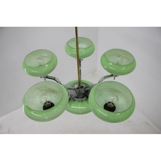 Image 1 of Lustre vintage en acier chromé et verre, Tchécoslovaquie 1930