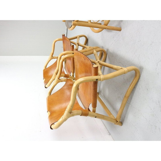 Image 1 of Ensemble de salle à manger vintage "Manilla" en bambou et cuir de selle pour Horsnæs Møbelfabrik, Danemark 1960