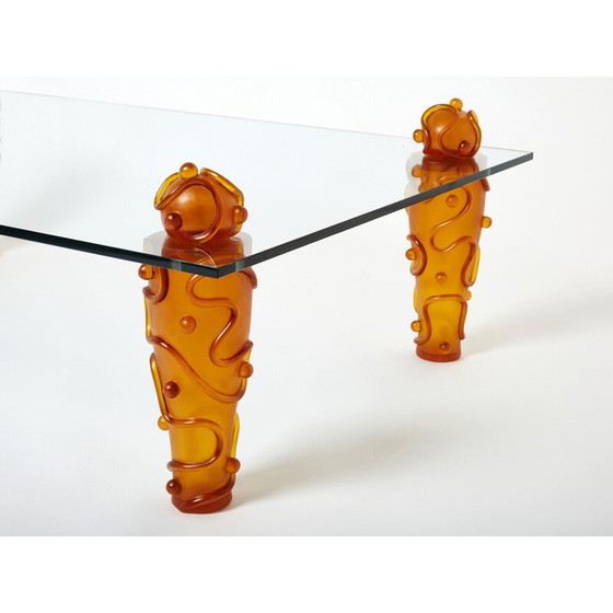 Image 1 of Table basse vintage en résine et verre par Garouste et Bonetti, 1990