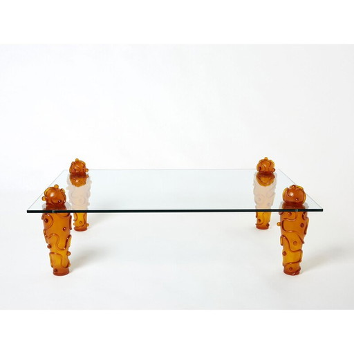 Table basse vintage en résine et verre par Garouste et Bonetti, 1990