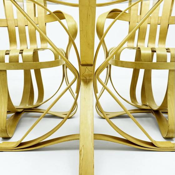 Image 1 of Ensemble de salle à manger vintage en érable courbé et verre par Frank Gehry pour Knoll International, 1980