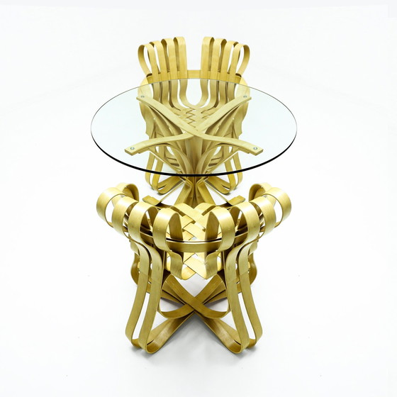 Image 1 of Ensemble de salle à manger vintage en érable courbé et verre par Frank Gehry pour Knoll International, 1980