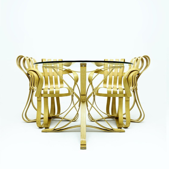 Image 1 of Ensemble de salle à manger vintage en érable courbé et verre par Frank Gehry pour Knoll International, 1980