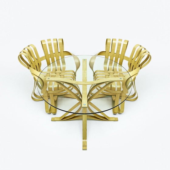 Image 1 of Ensemble de salle à manger vintage en érable courbé et verre par Frank Gehry pour Knoll International, 1980