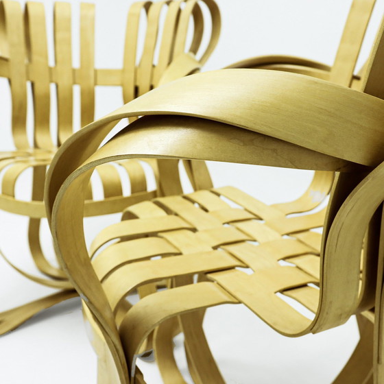 Image 1 of Ensemble de salle à manger vintage en érable courbé et verre par Frank Gehry pour Knoll International, 1980