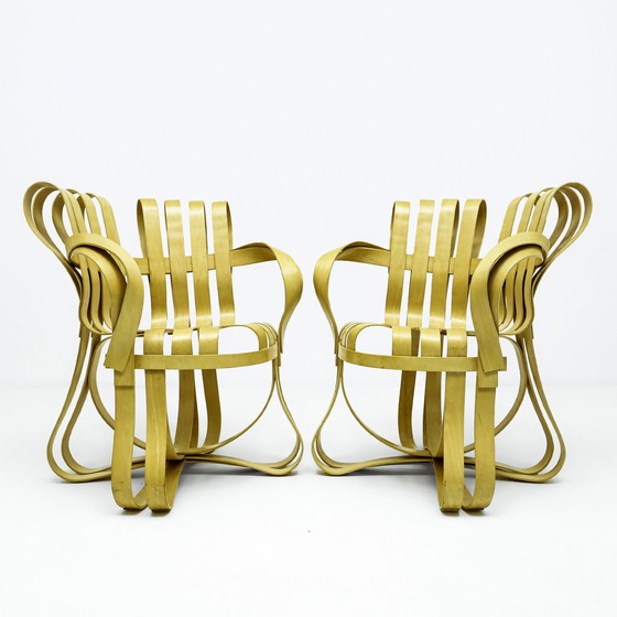 Image 1 of Ensemble de salle à manger vintage en érable courbé et verre par Frank Gehry pour Knoll International, 1980