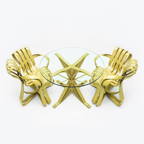 Image 1 of Ensemble de salle à manger vintage en érable courbé et verre par Frank Gehry pour Knoll International, 1980