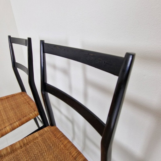 Ensemble de 9 chaises noires vintage "Superleggera" de Gio Ponti pour Cassina, Italie, années 1960