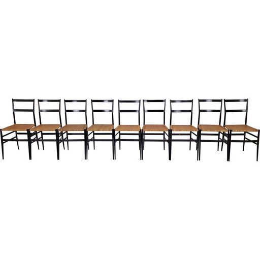 Ensemble de 9 chaises noires vintage "Superleggera" de Gio Ponti pour Cassina, Italie, années 1960