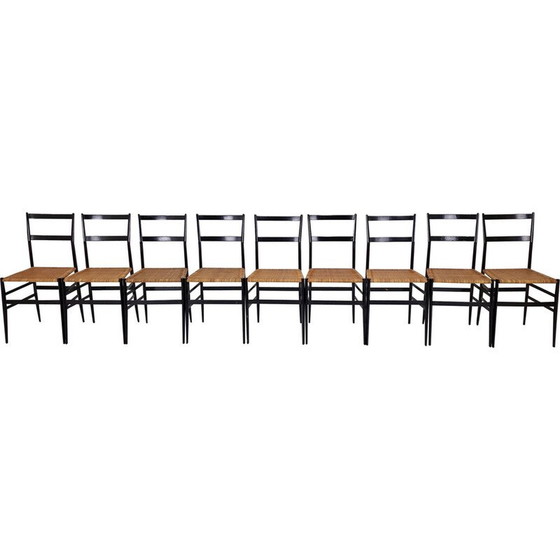 Image 1 of Ensemble de 9 chaises noires vintage "Superleggera" de Gio Ponti pour Cassina, Italie, années 1960