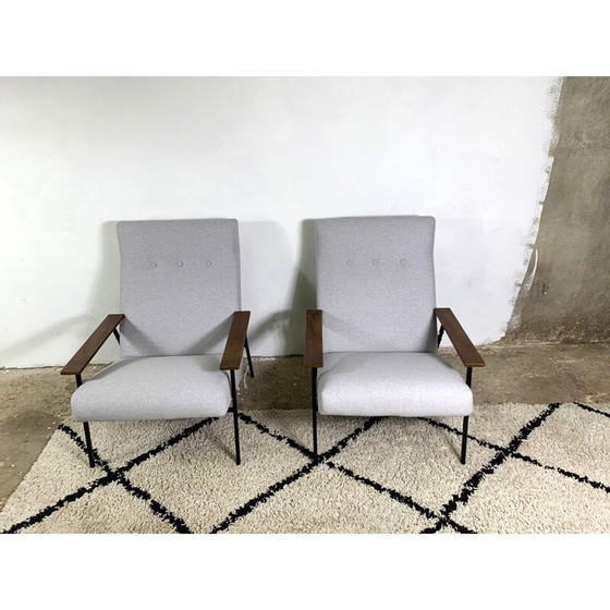 Image 1 of Fauteuil vintage en bois de noyer et métal noir par Rob Parry pour Gelderland, 1950