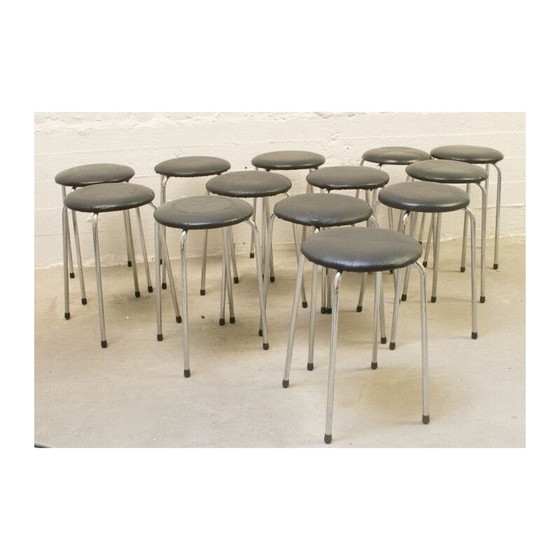 Image 1 of Ensemble de 14 tabourets vintage en chrome et simili cuir, Belgique 1970