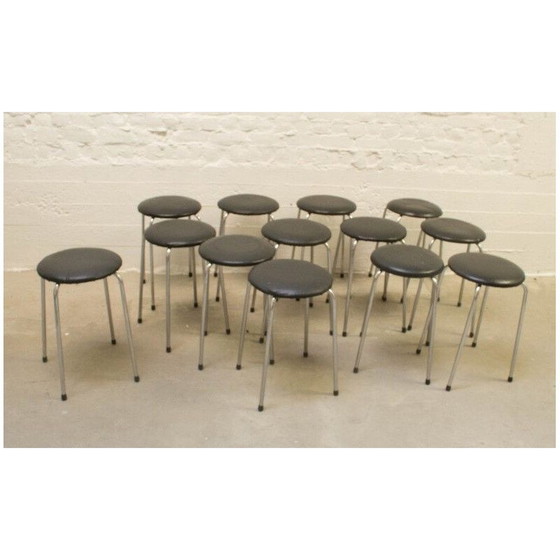 Image 1 of Ensemble de 14 tabourets vintage en chrome et simili cuir, Belgique 1970