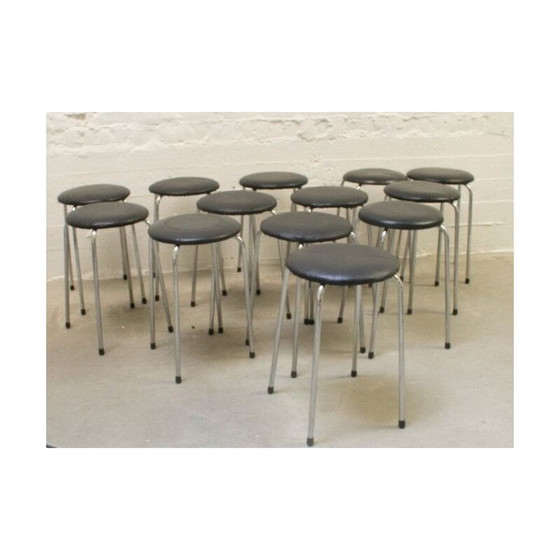 Image 1 of Ensemble de 14 tabourets vintage en chrome et simili cuir, Belgique 1970
