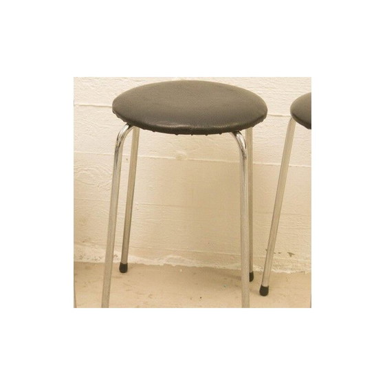 Image 1 of Ensemble de 14 tabourets vintage en chrome et simili cuir, Belgique 1970