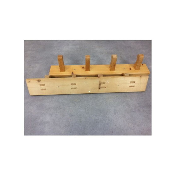 Image 1 of Paire de porte-manteaux muraux vintage en pin avec 4 crochets