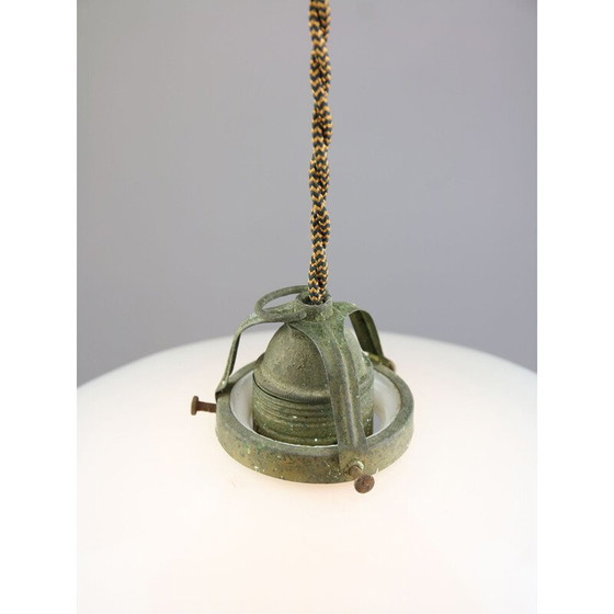 Image 1 of Lampe suspendue vintage en céramique et laiton, Italie
