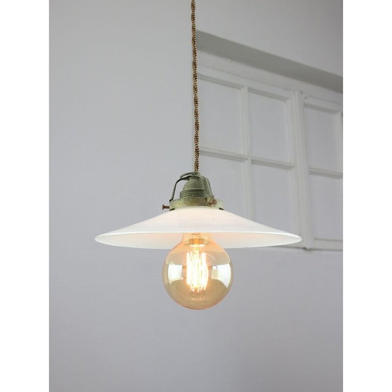 Image 1 of Lampe suspendue vintage en céramique et laiton, Italie