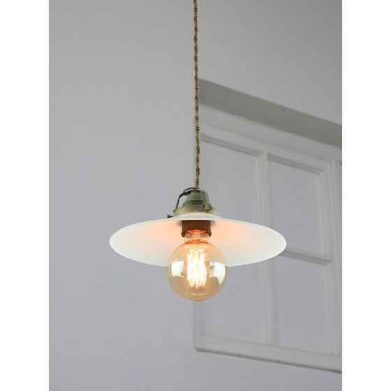 Image 1 of Lampe suspendue vintage en céramique et laiton, Italie