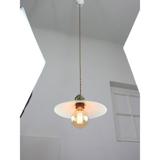 Image 1 of Lampe suspendue vintage en céramique et laiton, Italie