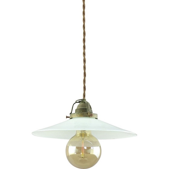 Image 1 of Lampe suspendue vintage en céramique et laiton, Italie