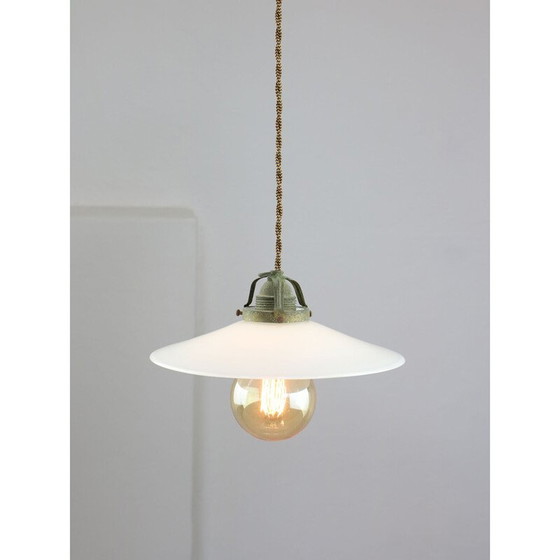 Image 1 of Lampe suspendue vintage en céramique et laiton, Italie