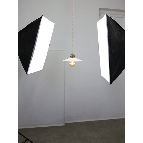 Image 1 of Lampe suspendue vintage en céramique et laiton, Italie