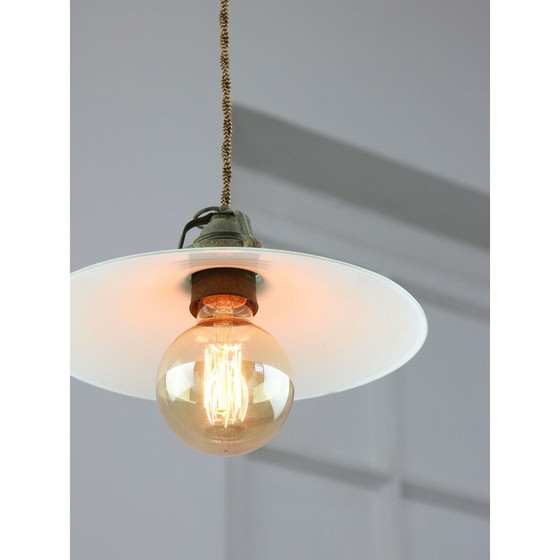 Image 1 of Lampe suspendue vintage en céramique et laiton, Italie