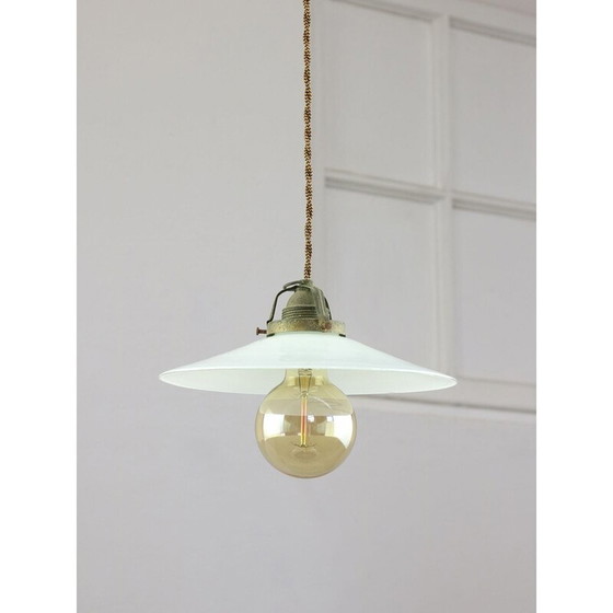 Image 1 of Lampe suspendue vintage en céramique et laiton, Italie