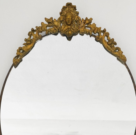 Image 1 of miroir baroque ovale à crête dorée métal