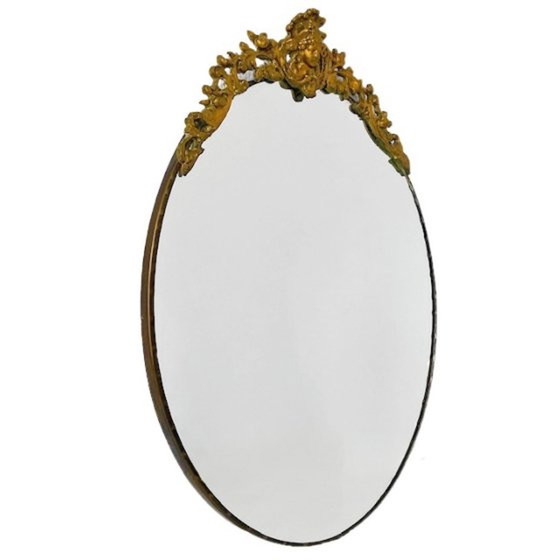 Image 1 of miroir baroque ovale à crête dorée métal