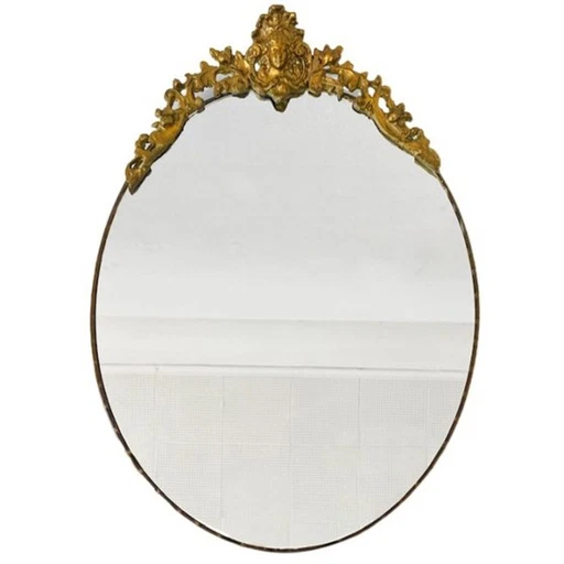 miroir baroque ovale à crête dorée métal