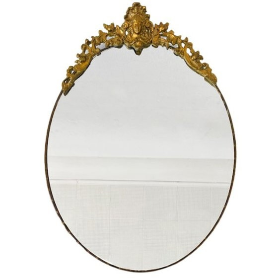 Image 1 of miroir baroque ovale à crête dorée métal