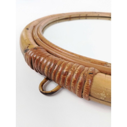 Miroir rond en bambou du Mid Century, Italie 1960