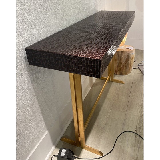 Image 1 of Miroir et console en cuir vintage