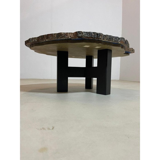 Image 1 of Table basse en bois pétrifié du milieu du siècle, Belgique 1970