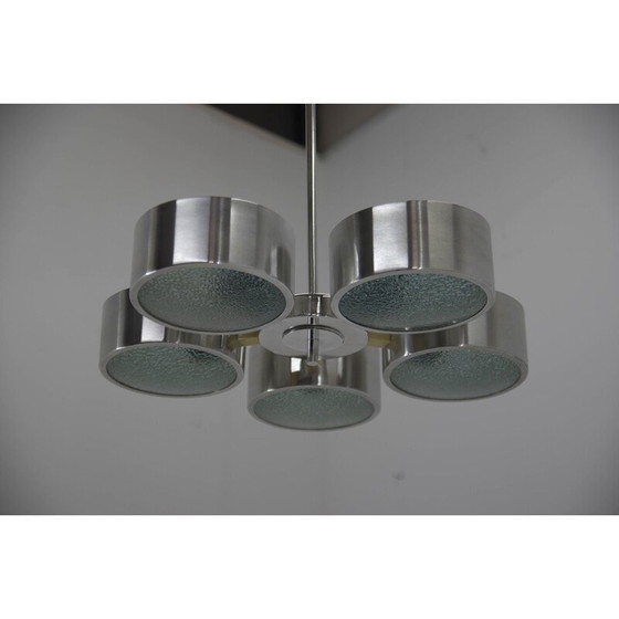 Image 1 of Lustre vintage en aluminium poli et verre, Allemagne 1970