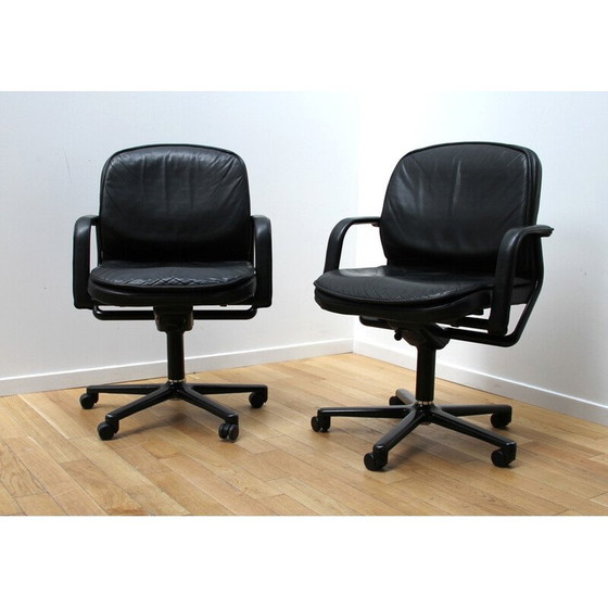 Image 1 of Fauteuils de bureau vintage en métal et cuir noir pour Wilkhann, 1990