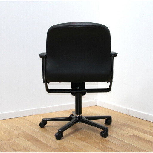 Fauteuils de bureau vintage en métal et cuir noir pour Wilkhann, 1990