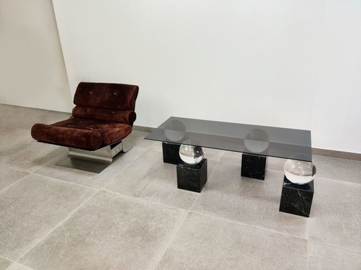 Table design vintage avec sphères et marbre, 1970S