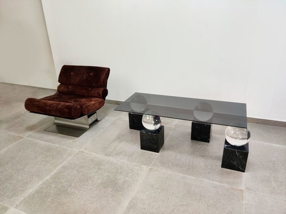Image 1 of Table design vintage avec sphères et marbre, 1970S