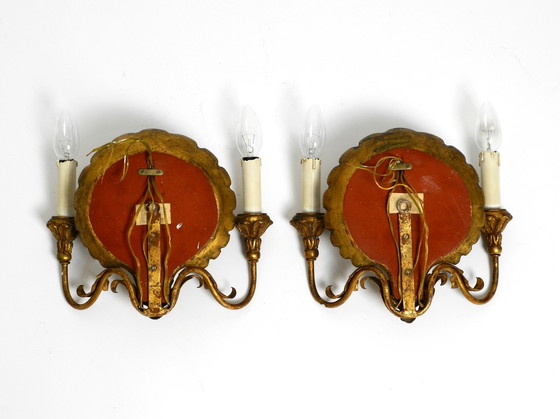 Image 1 of Paire d'extravagantes grandes appliques italiennes à 2 bras du Mid Century "Shell" de Palladio