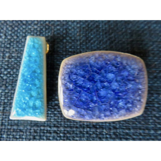 Image 1 of Broche et pendentif vintage en émail craquelé par Kruger, Danemark 1965