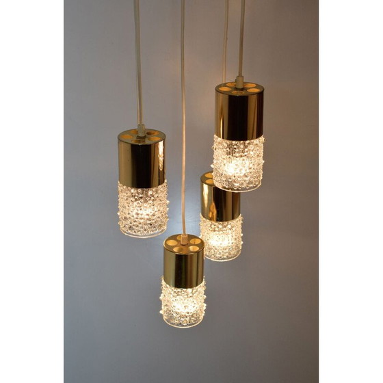 Image 1 of Paire de lustres, cascade vintage, 5 suspensions en laiton et verre