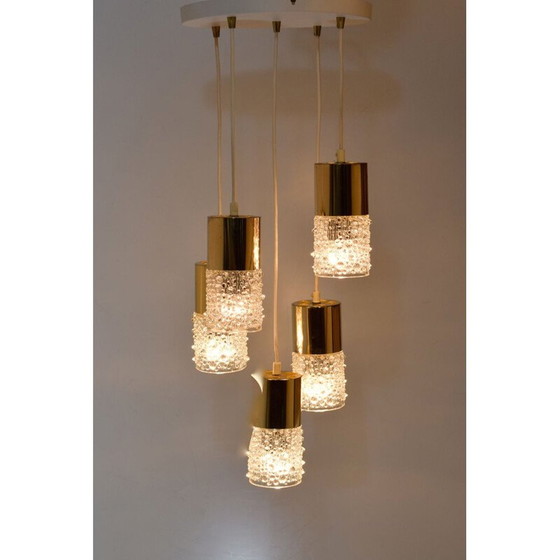 Image 1 of Paire de lustres, cascade vintage, 5 suspensions en laiton et verre