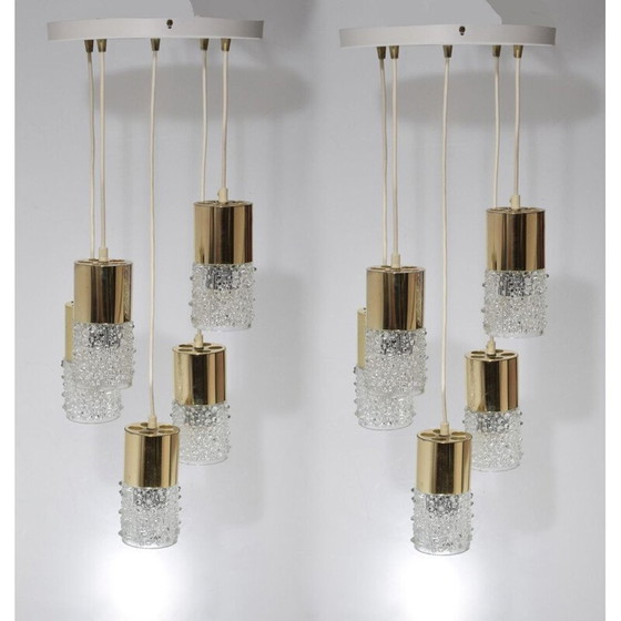 Image 1 of Paire de lustres, cascade vintage, 5 suspensions en laiton et verre